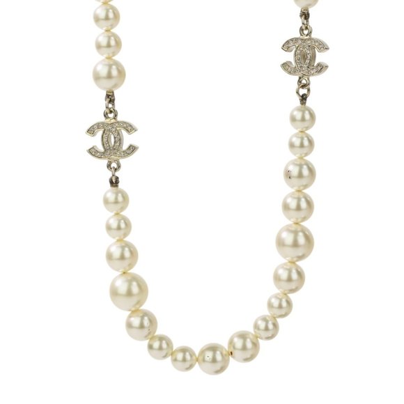 CHANEL Pearl and Stone Coco Mark Long Necklace in Ivory Champagne Gold for Women - Picture 1 of 10